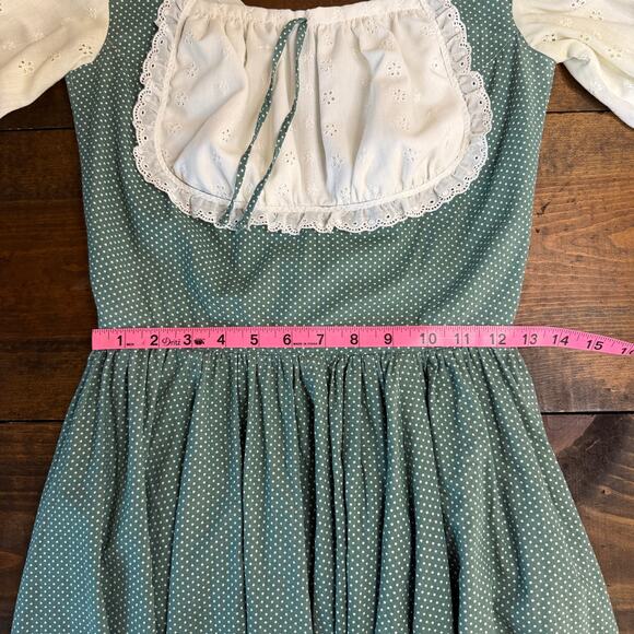 Vintage 1970s Handmade Squaredance Dress Polka Dot Green German Dirndl SMALL - Picture 10 of 16